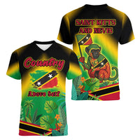 Saint Kitts and Nevis Women V-Neck T-Shirt with Coat of Arms and Flag Pattern Design - Wonder Print Shop