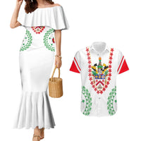 Saint Kitts and Nevis Couples Matching Mermaid Dress and Hawaiian Shirt with Vibrant Flag Colors and Hibiscus Flower Design - Wonder Print Shop