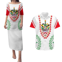 Saint Kitts and Nevis Couples Matching Puletasi and Hawaiian Shirt with Vibrant Flag Colors and Hibiscus Flower Design - Wonder Print Shop