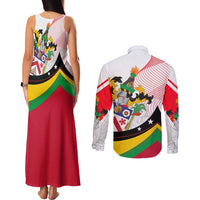 Saint Kitts and Nevis Couples Matching Tank Maxi Dress and Long Sleeve Button Shirt with Vibrant Flag Colors and Hibiscus Flower Design - Wonder Print Shop