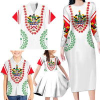 Saint Kitts and Nevis Family Matching Long Sleeve Bodycon Dress and Hawaiian Shirt with Vibrant Flag Colors and Hibiscus Flower Design - Wonder Print Shop