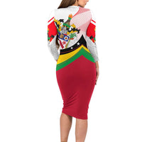 Saint Kitts and Nevis Family Matching Long Sleeve Bodycon Dress and Hawaiian Shirt with Vibrant Flag Colors and Hibiscus Flower Design - Wonder Print Shop