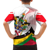 Saint Kitts and Nevis Family Matching Off The Shoulder Long Sleeve Dress and Hawaiian Shirt with Vibrant Flag Colors and Hibiscus Flower Design - Wonder Print Shop