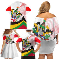 Saint Kitts and Nevis Family Matching Off Shoulder Short Dress and Hawaiian Shirt with Vibrant Flag Colors and Hibiscus Flower Design - Wonder Print Shop