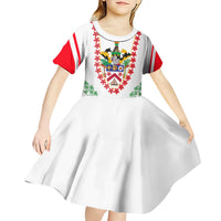 Saint Kitts and Nevis Kid Short Sleeve Dress with Vibrant Flag Colors and Hibiscus Flower Design - Wonder Print Shop