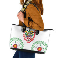 Saint Kitts and Nevis Leather Tote Bag with Vibrant Flag Colors and Hibiscus Flower Design - Wonder Print Shop