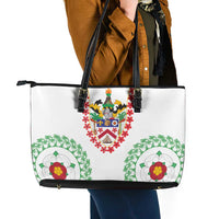 Saint Kitts and Nevis Leather Tote Bag with Vibrant Flag Colors and Hibiscus Flower Design - Wonder Print Shop