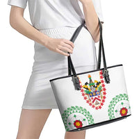 Saint Kitts and Nevis Leather Tote Bag with Vibrant Flag Colors and Hibiscus Flower Design - Wonder Print Shop