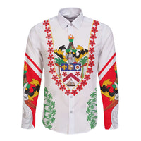 Saint Kitts and Nevis Long Sleeve Button Shirt with Vibrant Flag Colors and Hibiscus Flower Design - Wonder Print Shop