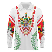 Saint Kitts and Nevis Long Sleeve Polo Shirt with Vibrant Flag Colors and Hibiscus Flower Design - Wonder Print Shop