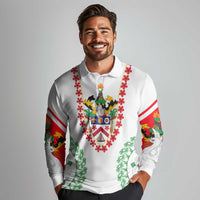 Saint Kitts and Nevis Long Sleeve Polo Shirt with Vibrant Flag Colors and Hibiscus Flower Design - Wonder Print Shop