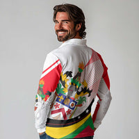 Saint Kitts and Nevis Long Sleeve Polo Shirt with Vibrant Flag Colors and Hibiscus Flower Design - Wonder Print Shop