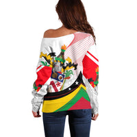 Saint Kitts and Nevis Off Shoulder Sweater with Vibrant Flag Colors and Hibiscus Flower Design - Wonder Print Shop