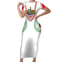 Saint Kitts and Nevis Short Sleeve Bodycon Dress with Vibrant Flag Colors and Hibiscus Flower Design - Wonder Print Shop