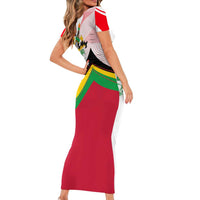Saint Kitts and Nevis Short Sleeve Bodycon Dress with Vibrant Flag Colors and Hibiscus Flower Design - Wonder Print Shop