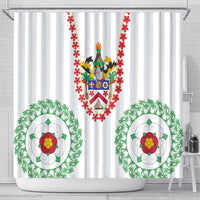 Saint Kitts and Nevis Shower Curtain with Vibrant Flag Colors and Hibiscus Flower Design - Wonder Print Shop