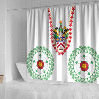 Saint Kitts and Nevis Shower Curtain with Vibrant Flag Colors and Hibiscus Flower Design - Wonder Print Shop