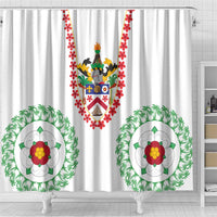 Saint Kitts and Nevis Shower Curtain with Vibrant Flag Colors and Hibiscus Flower Design - Wonder Print Shop