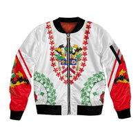 Saint Kitts and Nevis Sleeve Zip Bomber Jacket with Vibrant Flag Colors and Hibiscus Flower Design - Wonder Print Shop
