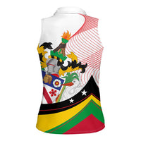 Saint Kitts and Nevis Women Sleeveless Polo Shirt with Vibrant Flag Colors and Hibiscus Flower Design - Wonder Print Shop