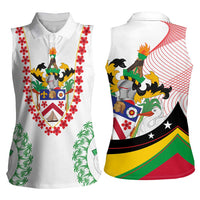 Saint Kitts and Nevis Women Sleeveless Polo Shirt with Vibrant Flag Colors and Hibiscus Flower Design - Wonder Print Shop