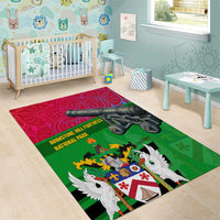 Saint Kitts and Nevis Apparel Area Rug with National Coat of Arms and Cannon Graphic in Red and Green Cultural Pattern Design - Wonder Print Shop