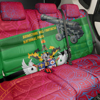 Saint Kitts and Nevis Apparel Back Car Seat Cover with National Coat of Arms and Cannon Graphic in Red and Green Cultural Pattern Design - Wonder Print Shop