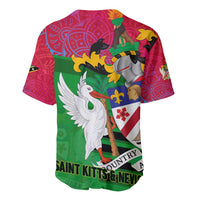Saint Kitts and Nevis Apparel Baseball Jersey with National Coat of Arms and Cannon Graphic in Red and Green Cultural Pattern Design - Wonder Print Shop