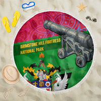 Saint Kitts and Nevis Apparel Beach Blanket with National Coat of Arms and Cannon Graphic in Red and Green Cultural Pattern Design - Wonder Print Shop