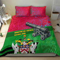 Saint Kitts and Nevis Apparel Bedding Set with National Coat of Arms and Cannon Graphic in Red and Green Cultural Pattern Design - Wonder Print Shop