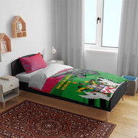 Saint Kitts and Nevis Apparel Bedding Set with National Coat of Arms and Cannon Graphic in Red and Green Cultural Pattern Design - Wonder Print Shop