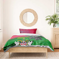 Saint Kitts and Nevis Apparel Bedding Set with National Coat of Arms and Cannon Graphic in Red and Green Cultural Pattern Design - Wonder Print Shop