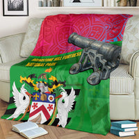 Saint Kitts and Nevis Apparel Blanket with National Coat of Arms and Cannon Graphic in Red and Green Cultural Pattern Design - Wonder Print Shop