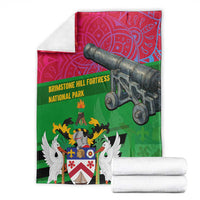 Saint Kitts and Nevis Apparel Blanket with National Coat of Arms and Cannon Graphic in Red and Green Cultural Pattern Design - Wonder Print Shop