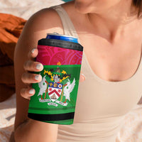 Saint Kitts and Nevis Apparel 4 in 1 Can Cooler Tumbler with National Coat of Arms and Cannon Graphic in Red and Green Cultural Pattern Design - Wonder Print Shop