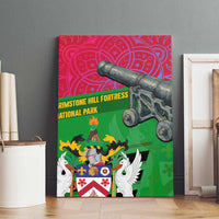 Saint Kitts and Nevis Apparel Canvas Wall Art with National Coat of Arms and Cannon Graphic in Red and Green Cultural Pattern Design - Wonder Print Shop