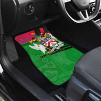 Saint Kitts and Nevis Apparel Car Mats with National Coat of Arms and Cannon Graphic in Red and Green Cultural Pattern Design - Wonder Print Shop