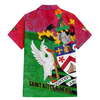 Saint Kitts and Nevis Apparel Family Matching Mermaid Dress and Hawaiian Shirt with National Coat of Arms and Cannon Graphic in Red and Green Cultural Pattern Design - Wonder Print Shop