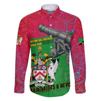 Saint Kitts and Nevis Apparel Family Matching Puletasi and Hawaiian Shirt with National Coat of Arms and Cannon Graphic in Red and Green Cultural Pattern Design - Wonder Print Shop