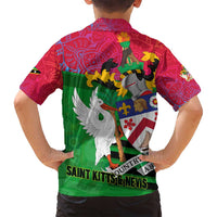 Saint Kitts and Nevis Apparel Family Matching Tank Maxi Dress and Hawaiian Shirt with National Coat of Arms and Cannon Graphic in Red and Green Cultural Pattern Design - Wonder Print Shop