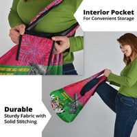 Saint Kitts and Nevis Apparel Grocery Bag with National Coat of Arms and Cannon Graphic in Red and Green Cultural Pattern Design - Wonder Print Shop