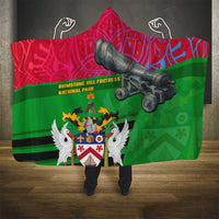 Saint Kitts and Nevis Apparel Hooded Blanket with National Coat of Arms and Cannon Graphic in Red and Green Cultural Pattern Design - Wonder Print Shop