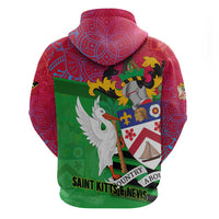 Saint Kitts and Nevis Apparel Hoodie with National Coat of Arms and Cannon Graphic in Red and Green Cultural Pattern Design - Wonder Print Shop