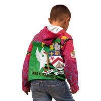 Saint Kitts and Nevis Apparel Kid Hoodie with National Coat of Arms and Cannon Graphic in Red and Green Cultural Pattern Design - Wonder Print Shop