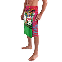 Saint Kitts and Nevis Apparel Lavalava with National Coat of Arms and Cannon Graphic in Red and Green Cultural Pattern Design - Wonder Print Shop