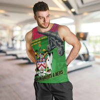 Saint Kitts and Nevis Apparel Men Tank Top with National Coat of Arms and Cannon Graphic in Red and Green Cultural Pattern Design - Wonder Print Shop