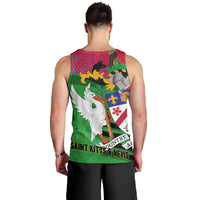 Saint Kitts and Nevis Apparel Men Tank Top with National Coat of Arms and Cannon Graphic in Red and Green Cultural Pattern Design - Wonder Print Shop