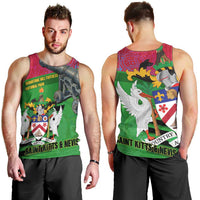 Saint Kitts and Nevis Apparel Men Tank Top with National Coat of Arms and Cannon Graphic in Red and Green Cultural Pattern Design - Wonder Print Shop