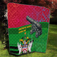 Saint Kitts and Nevis Apparel Quilt with National Coat of Arms and Cannon Graphic in Red and Green Cultural Pattern Design - Wonder Print Shop