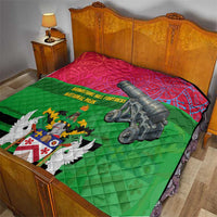 Saint Kitts and Nevis Apparel Quilt with National Coat of Arms and Cannon Graphic in Red and Green Cultural Pattern Design - Wonder Print Shop